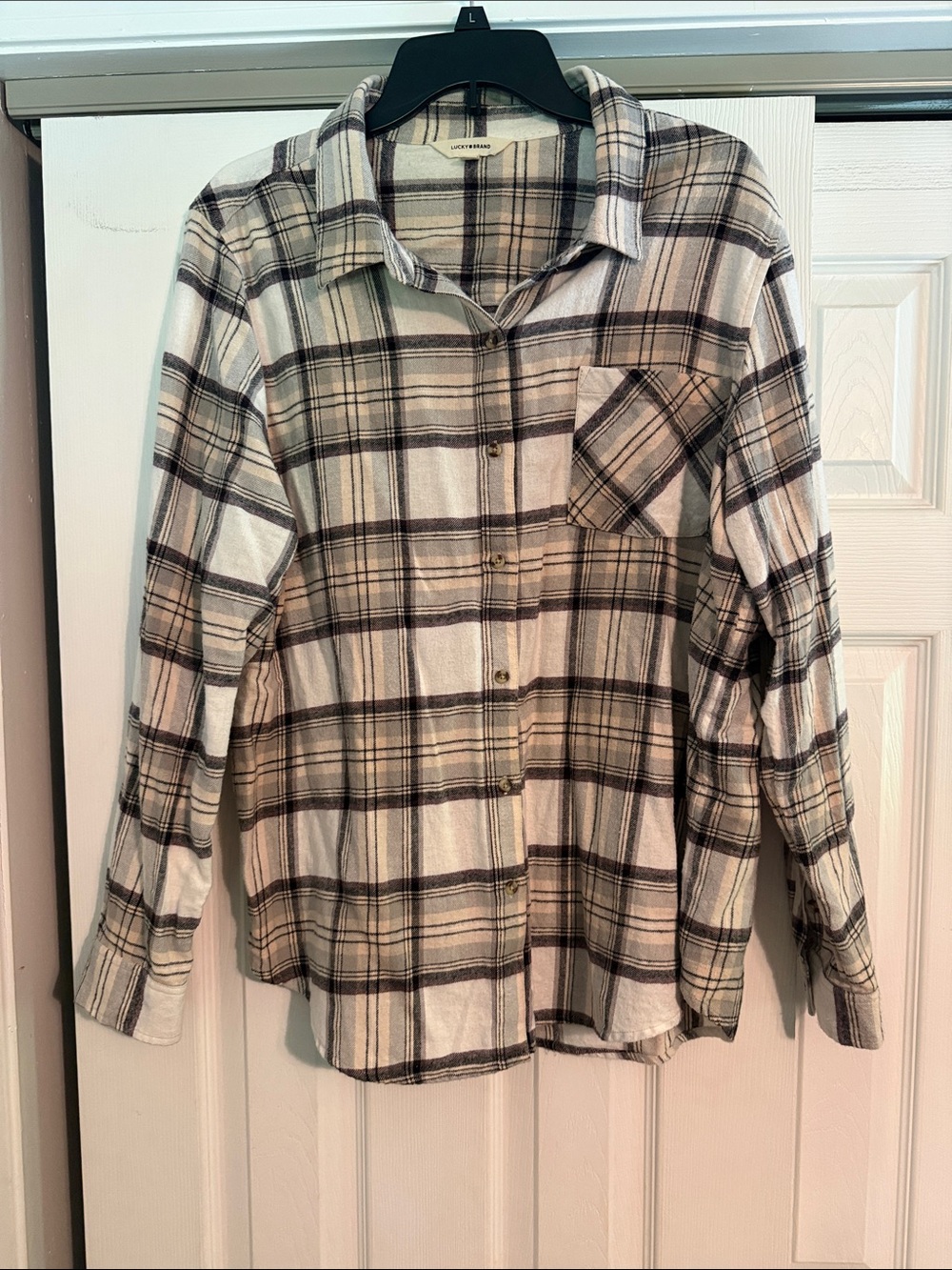Lucky Brand Cream and Black Plaid Button-Down Shirt